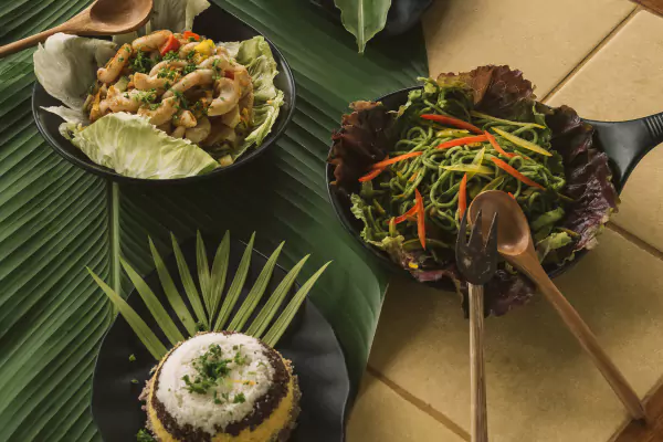 Fresh Ayurvedic meals served on banana leaves